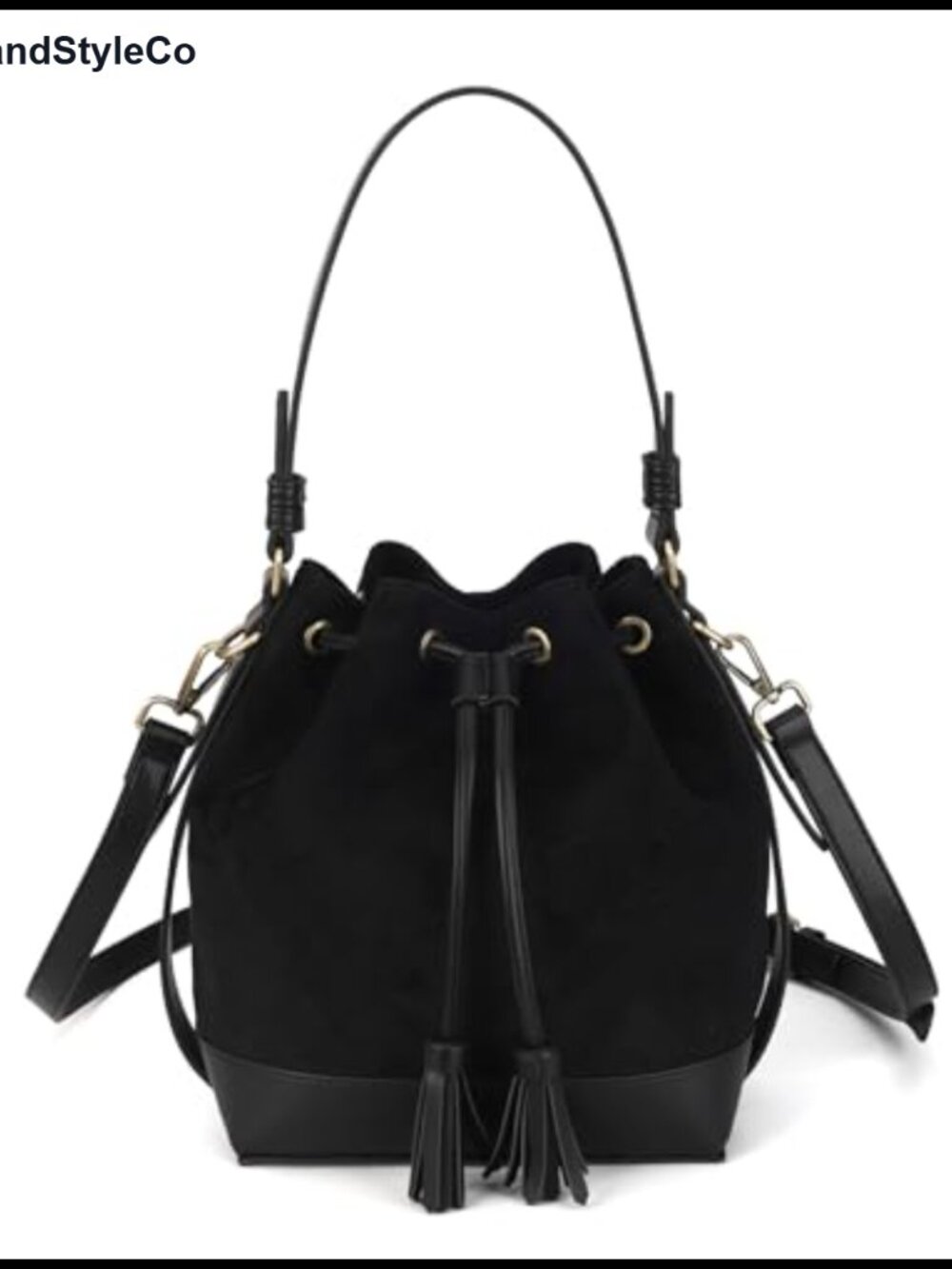 Faux Suede Bucket Bag Crossbody Purse Drawstring Tassel Medium